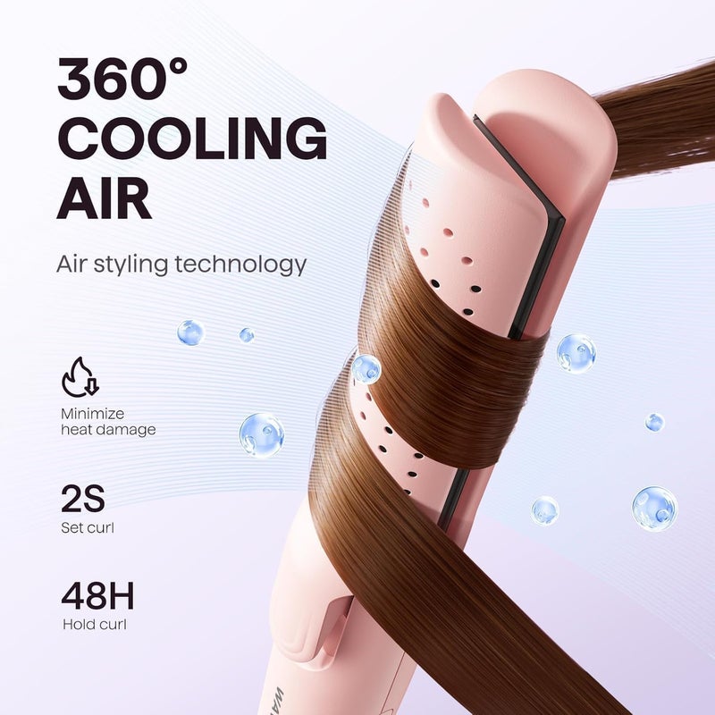 wavytalk مكواة تجعيد الشعر Airflow Styler، تجعيد بارد، قفل هواء بارد بزاوية 360° للحفاظ على التجعيد، يقلل من الضرر، 2 في 1 مكواة فرد وتجعيد الشعر، 1.25 بوصة، مضادة للحروق للشعر القصير والطويل، وردي - Image 3